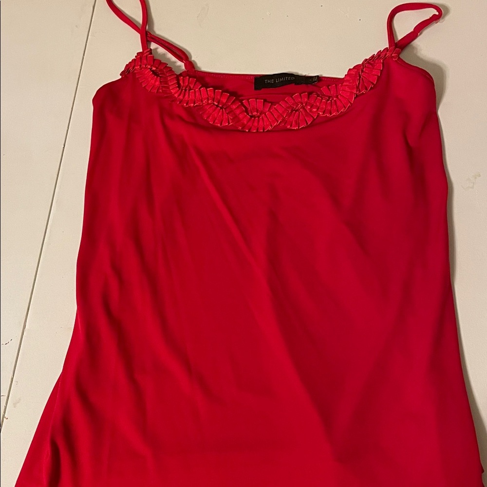 New York & Company Red Camisole with Embellished Neckline
